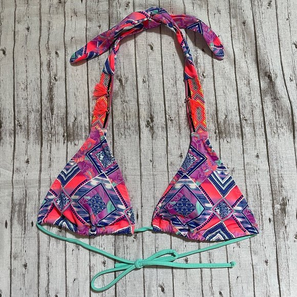 Victoria's Secret Boho Colorful Bikini Top Padded Halter Swim Top Womens Sz M - Picture 1 of 6